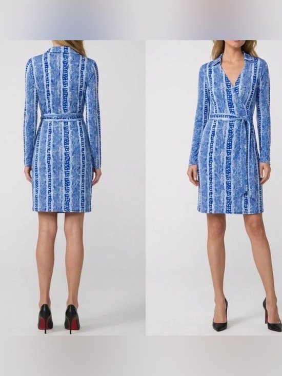 Diane Von Furstenberg Dresses & Skirts - DVF Jeanne Wrap Dress Jersey Snake Print Long Sleeve Collared Stretch